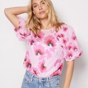 Banjanan Anthropologie Santos Floral Blouse Sz S‎ Puff Sleeve Cotton Pink Casual